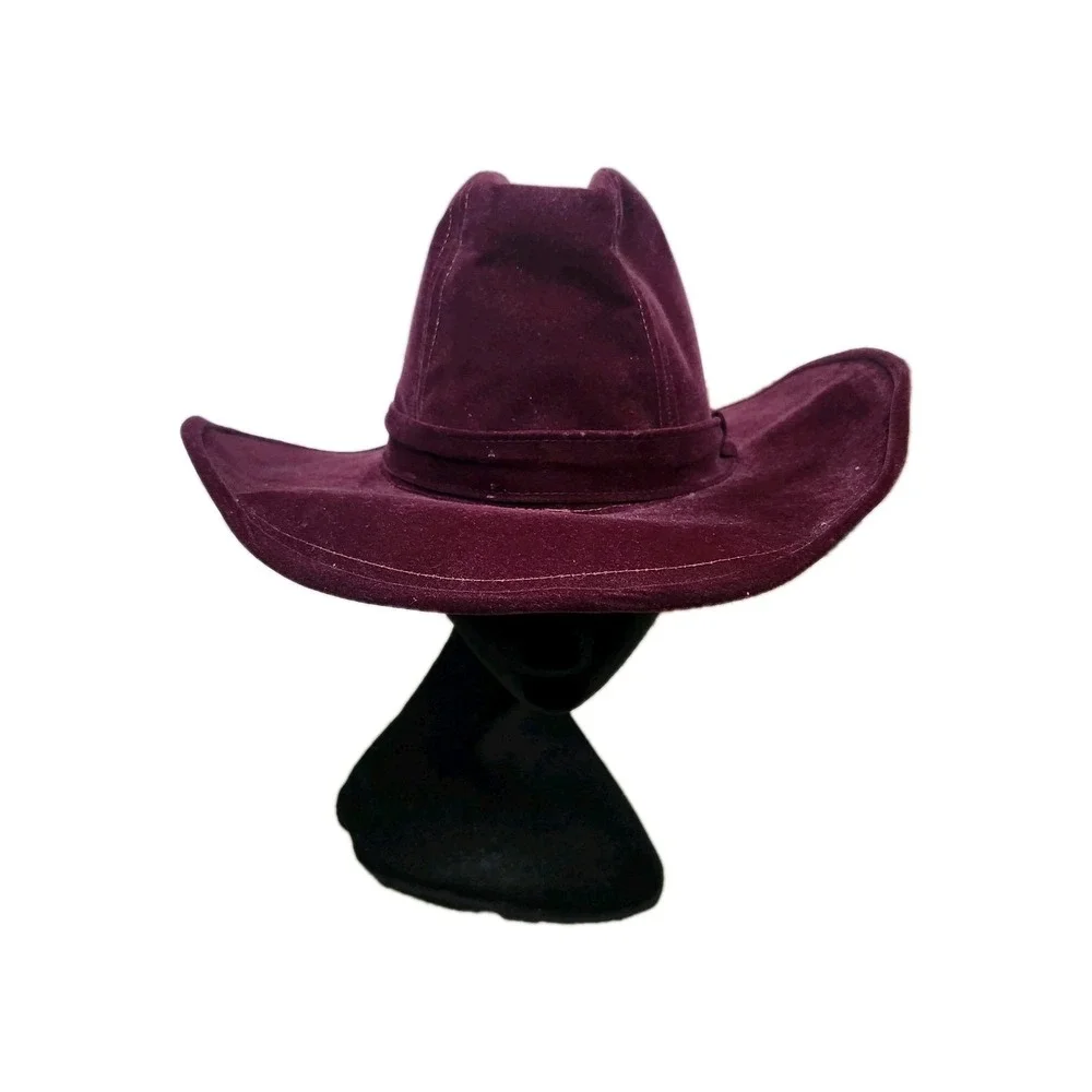 Vintage She's a Lady Burgundy Velveteen Western Cowboy Hat‎ Wide Brim N. Hughes